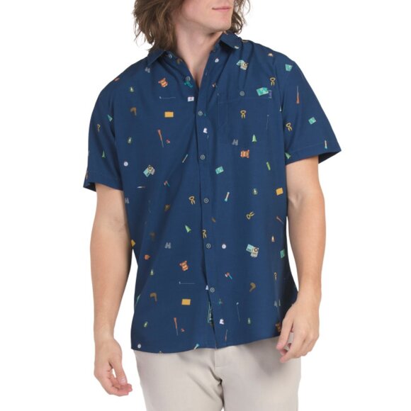 WILLIAM MURRAY Navy Happy Glamper Short Sleeve Button Down Top